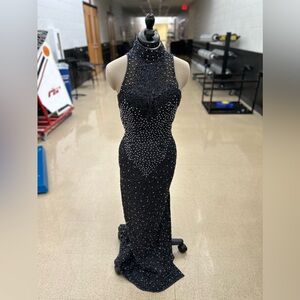 Black and Iridescent Beaded Evening Gown